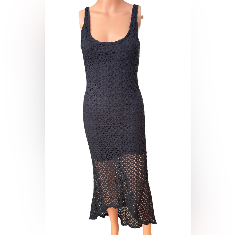Material Girl Black Crochet High-Low Dress